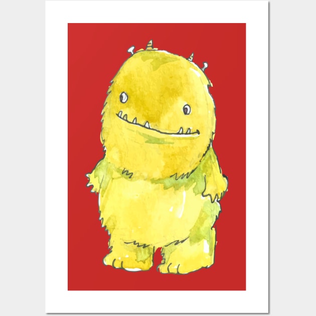 Yellow Watercolor Monster Wall Art by Mako Design 
